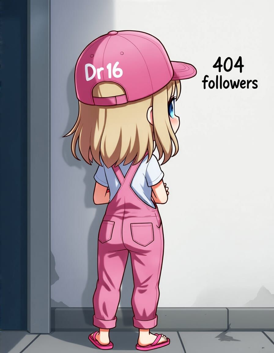 Anime Girl Looks at 404 Followers, Chibi Style