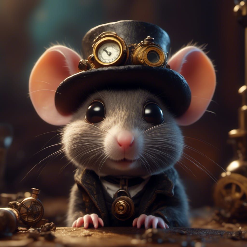Cute Rat Scientist in Steampunk Style