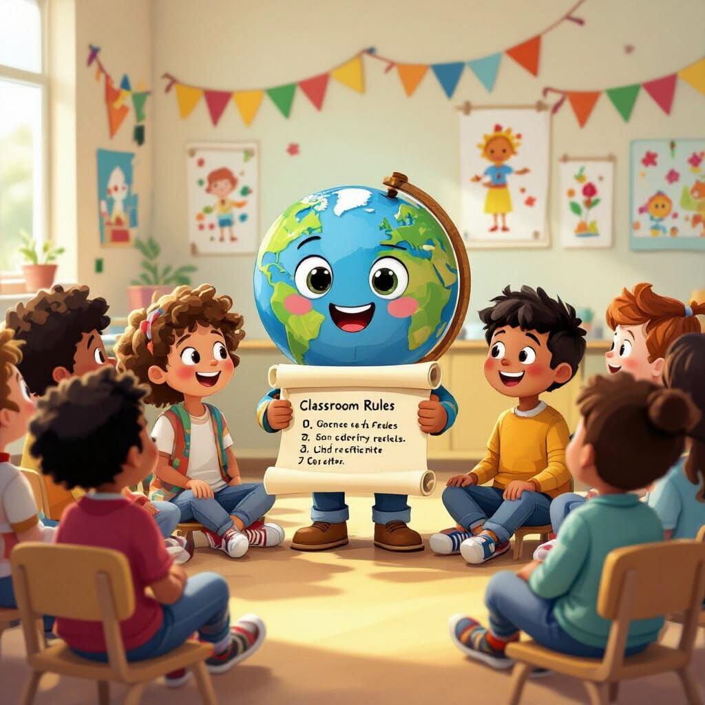 Happy Classroom with Raimondo Mappamondo Globe Character