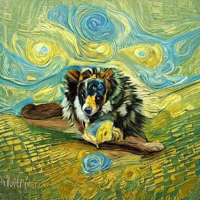 Australian Shepherd in Van Gogh Style