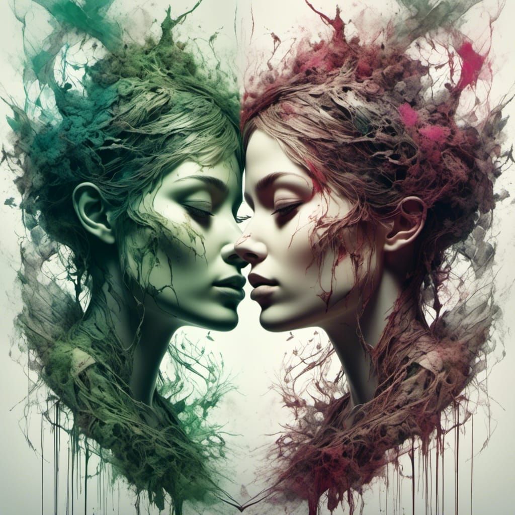 Mirrored Beauty: Split Screen Portrait in Romantic Style