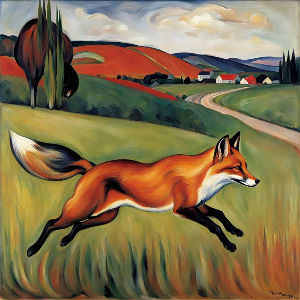 Fox and Dog in Expressionist Style