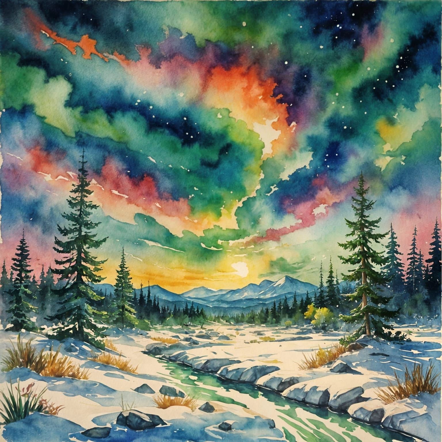 Impressionist Watercolor Painting in Gouache Style