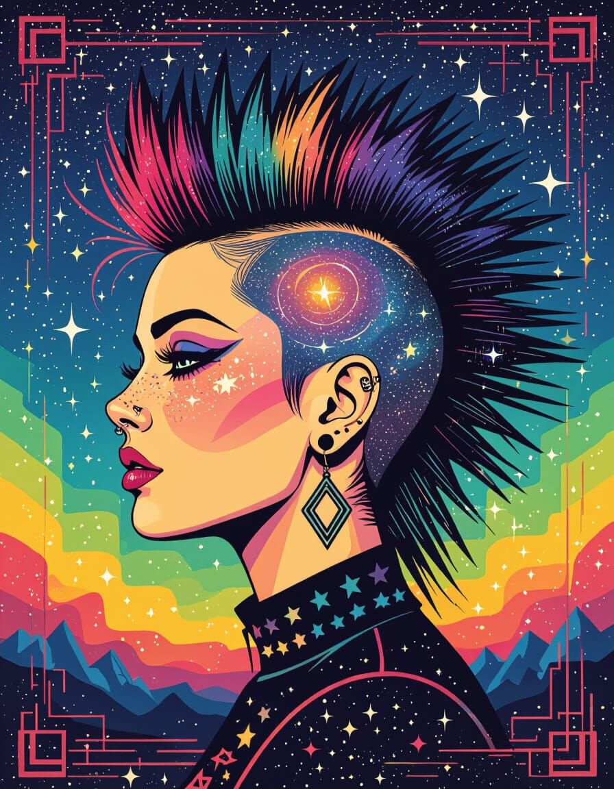 Galactic Mohawk: Punk Portrait in Pop Art Style