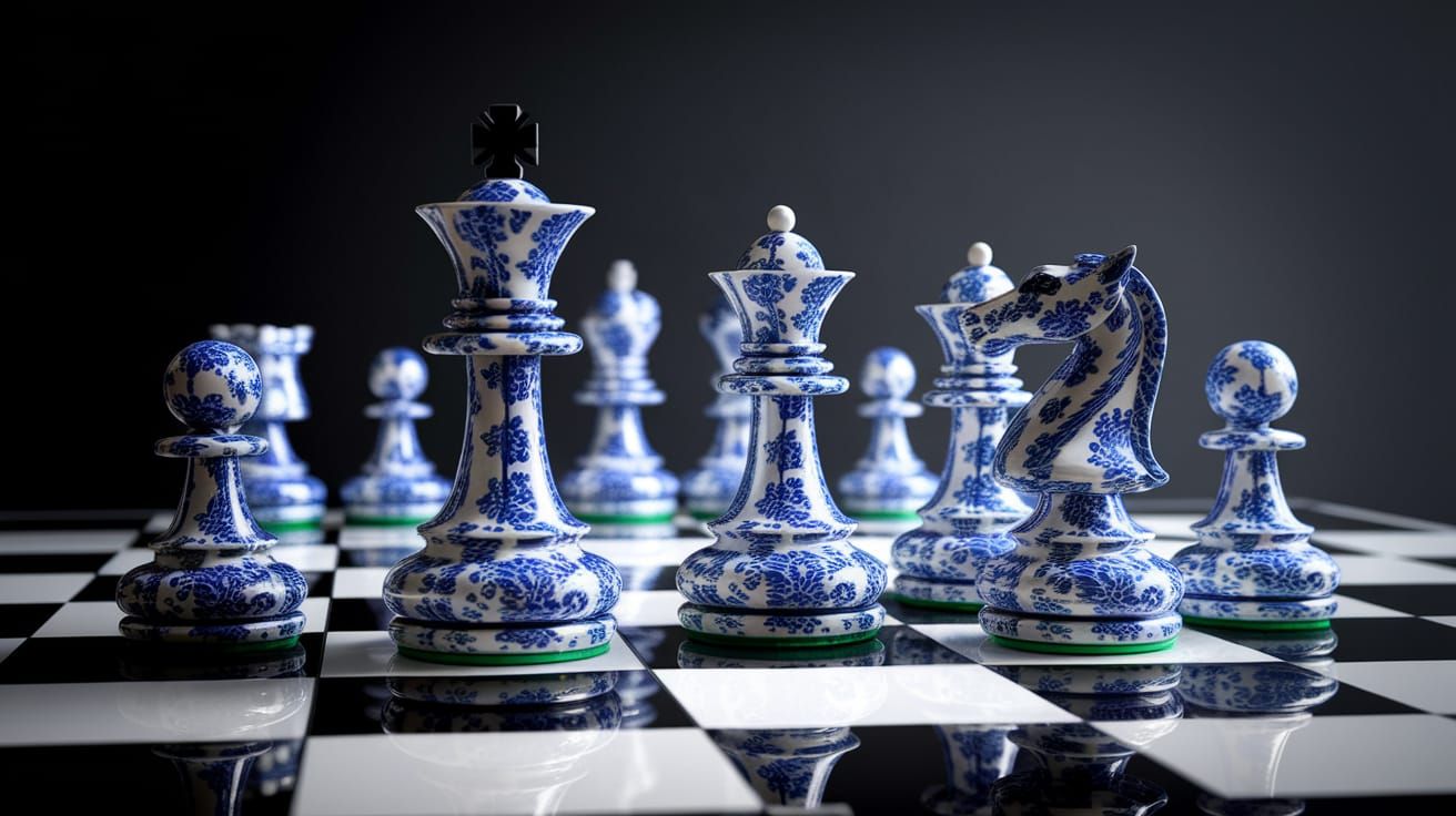 Ethereal Floral Chess Set on Majestic Board in Hyperrealisti...