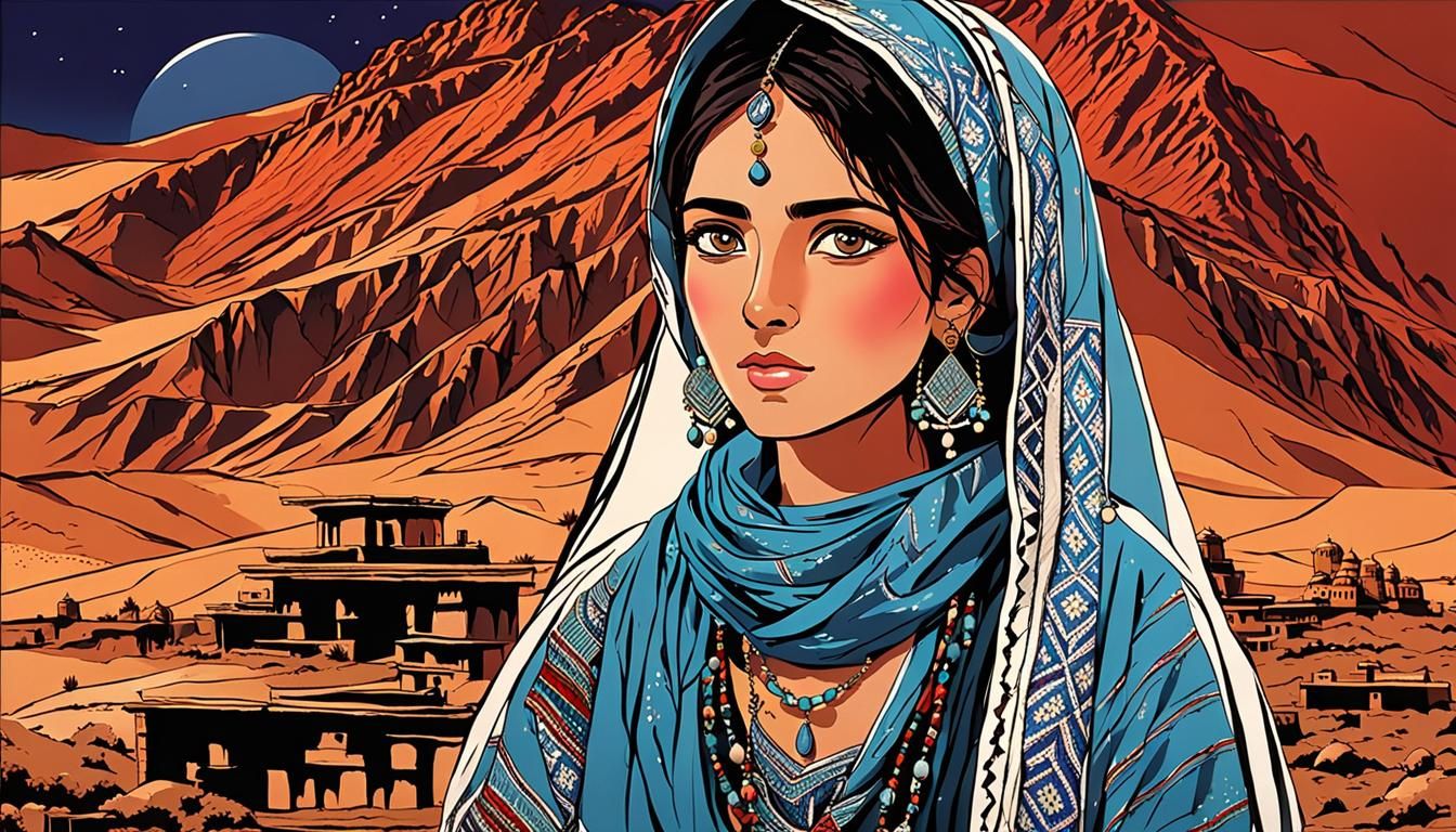 Anime Portrait of Baloch Woman in Traditional Dress