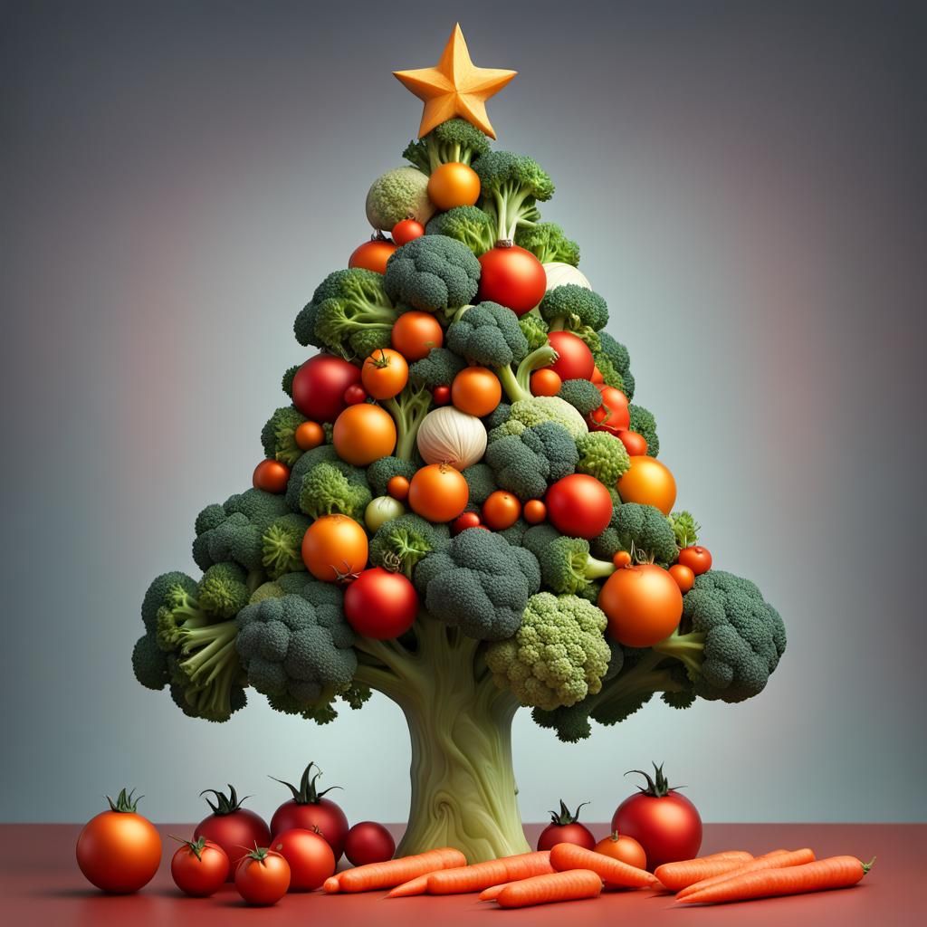 Vegetable Ornament Christmas Tree in Splash Art Style