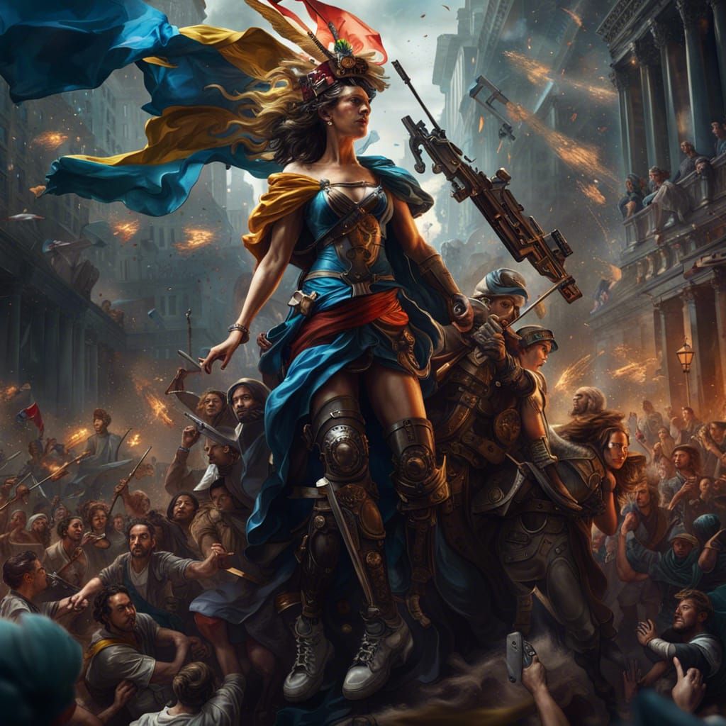 Cyberpunk Liberty Leading the People: Digital Masterpiece