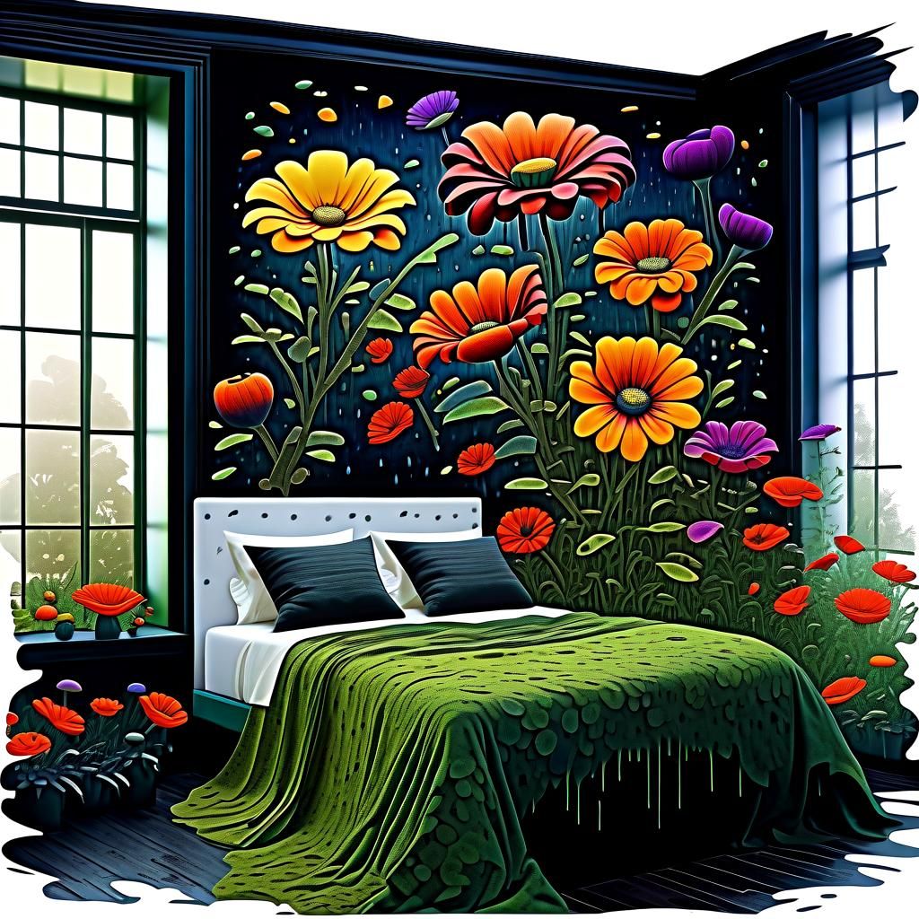Dark Academia Bedroom with Botanical Illustrations