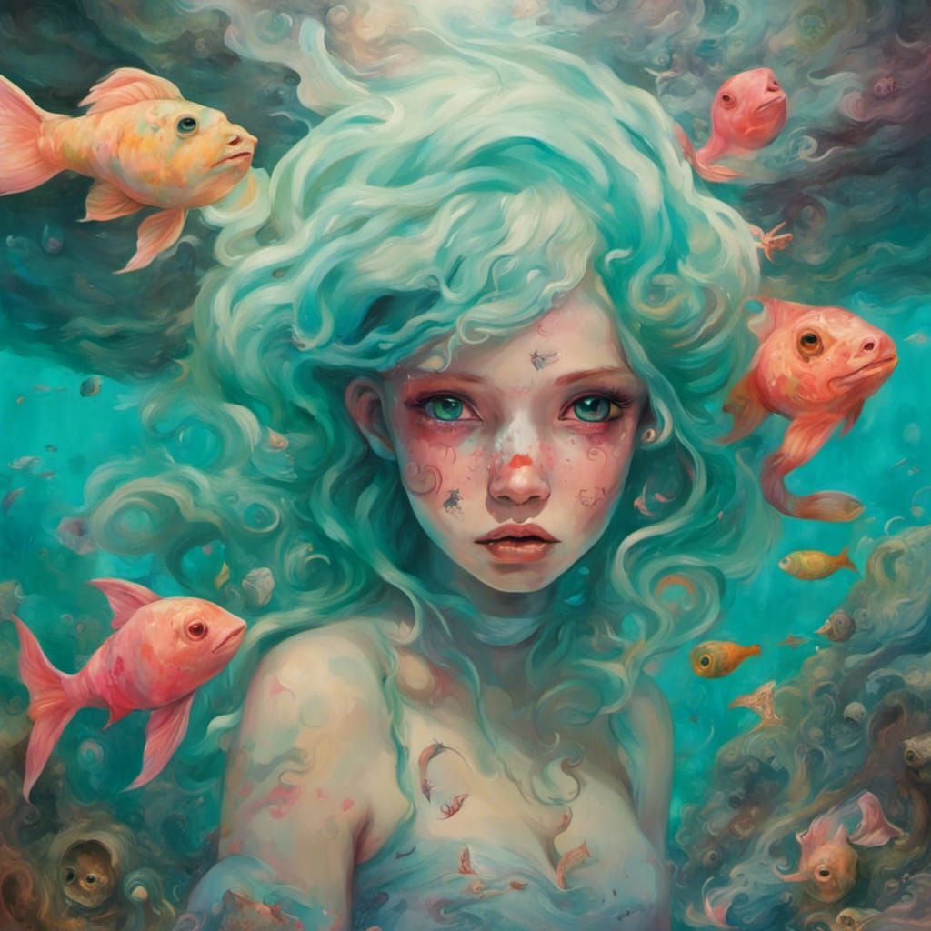 Surreal Mermaid in Derelict Atlantis: Pop Surrealism