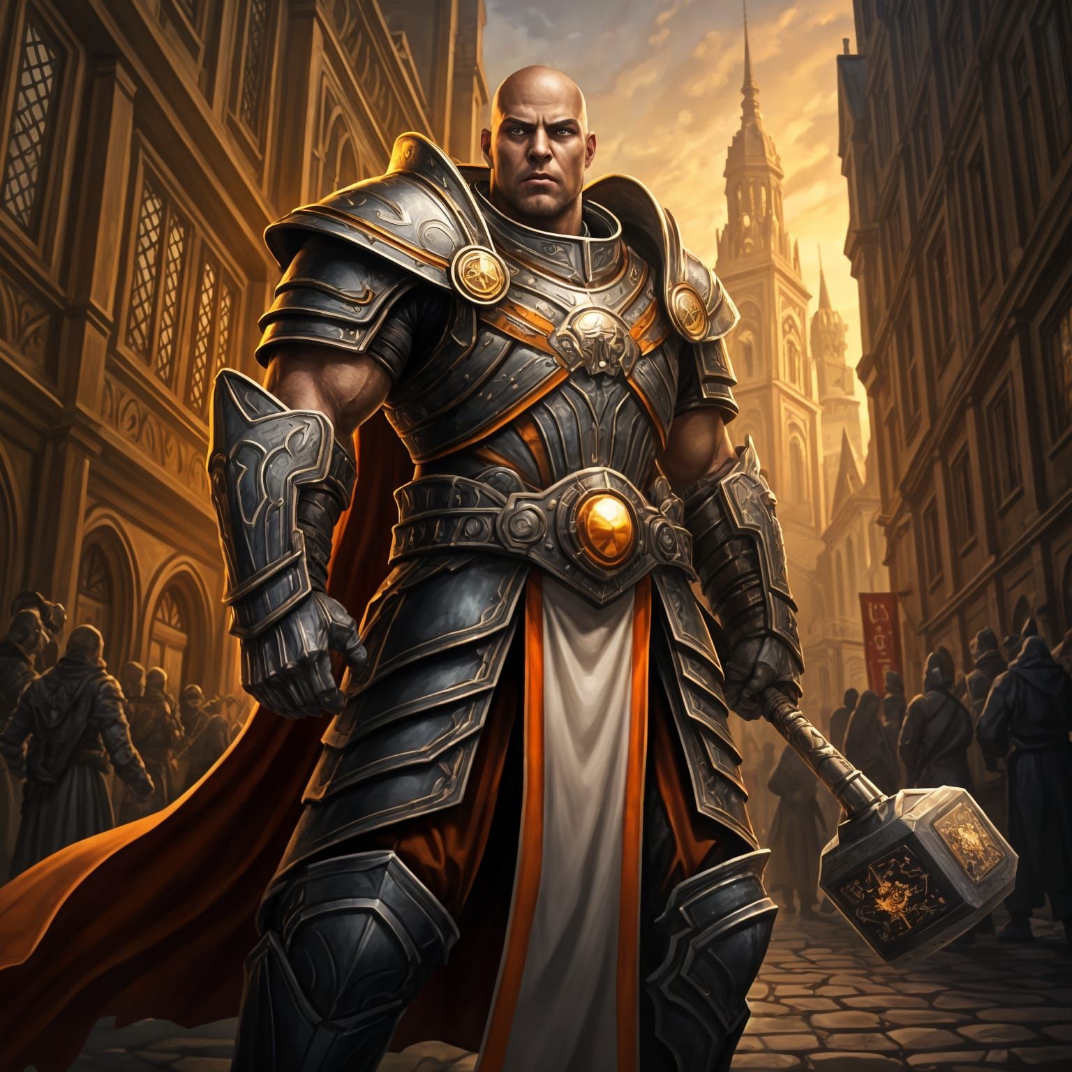 Medieval Fantasy Warrior in Grand City Battle Stance