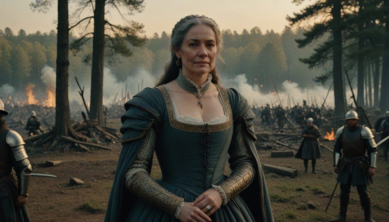 Aged Warrior Admires a Young Woman from the Battlefield