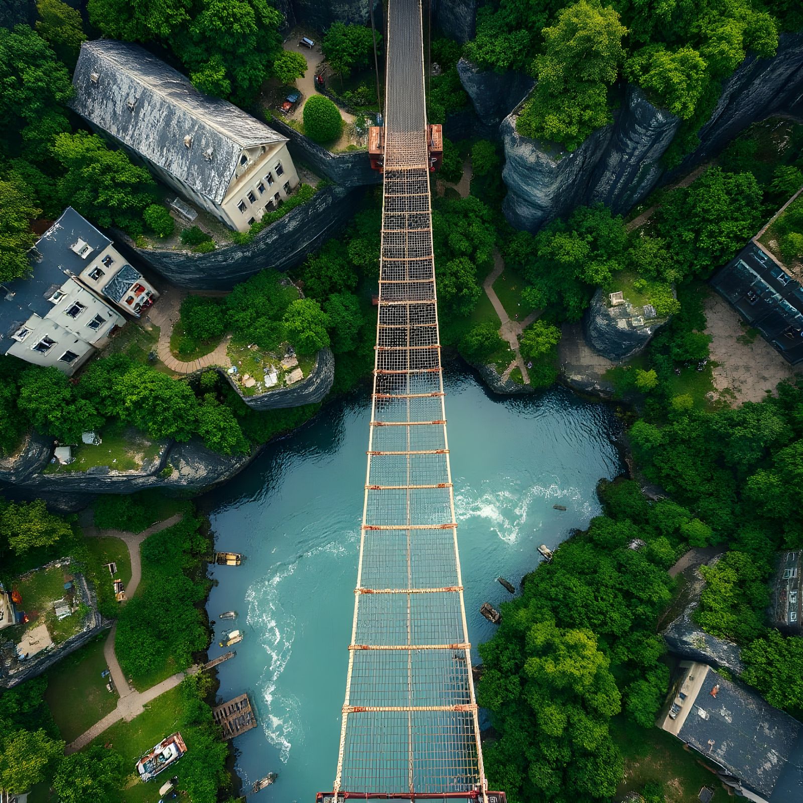 Vertigo Inducing View from High Rope Bridge