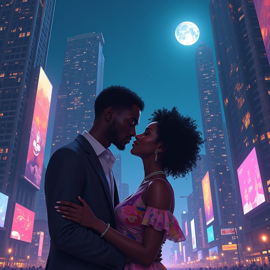 Afrofuturist Love in a Neon Dreamscape