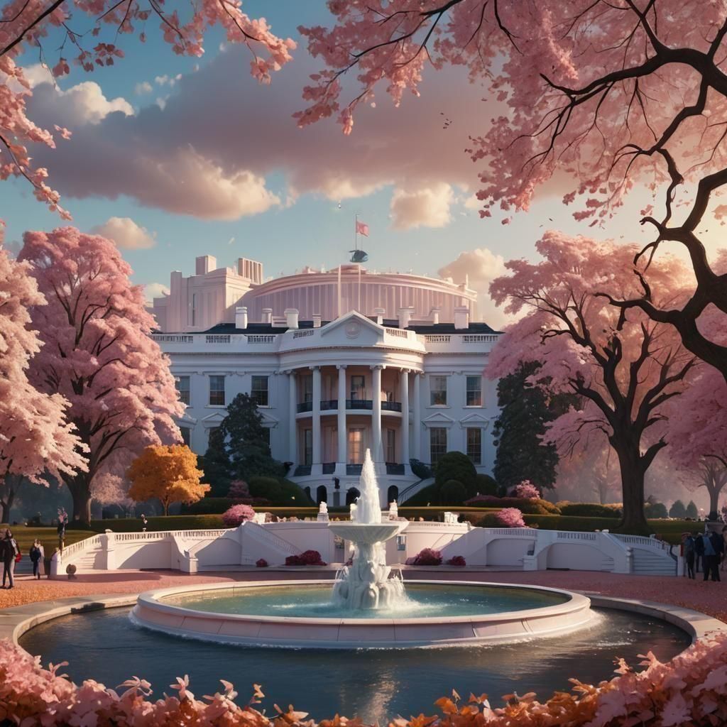 Pink Presidential House in Autumn Landscape