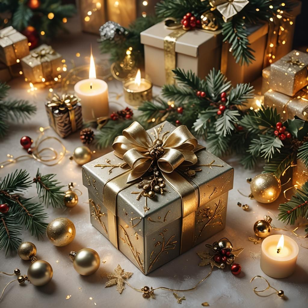 Shabby Chic Christmas Gift Box in Golden Hour