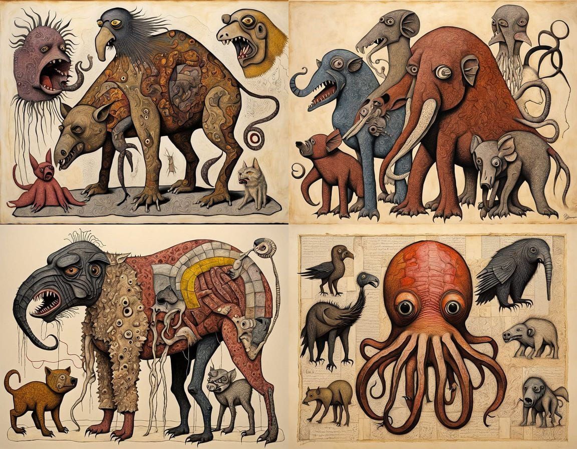 Grotesque Hybrid Creature Emerges from Chaos