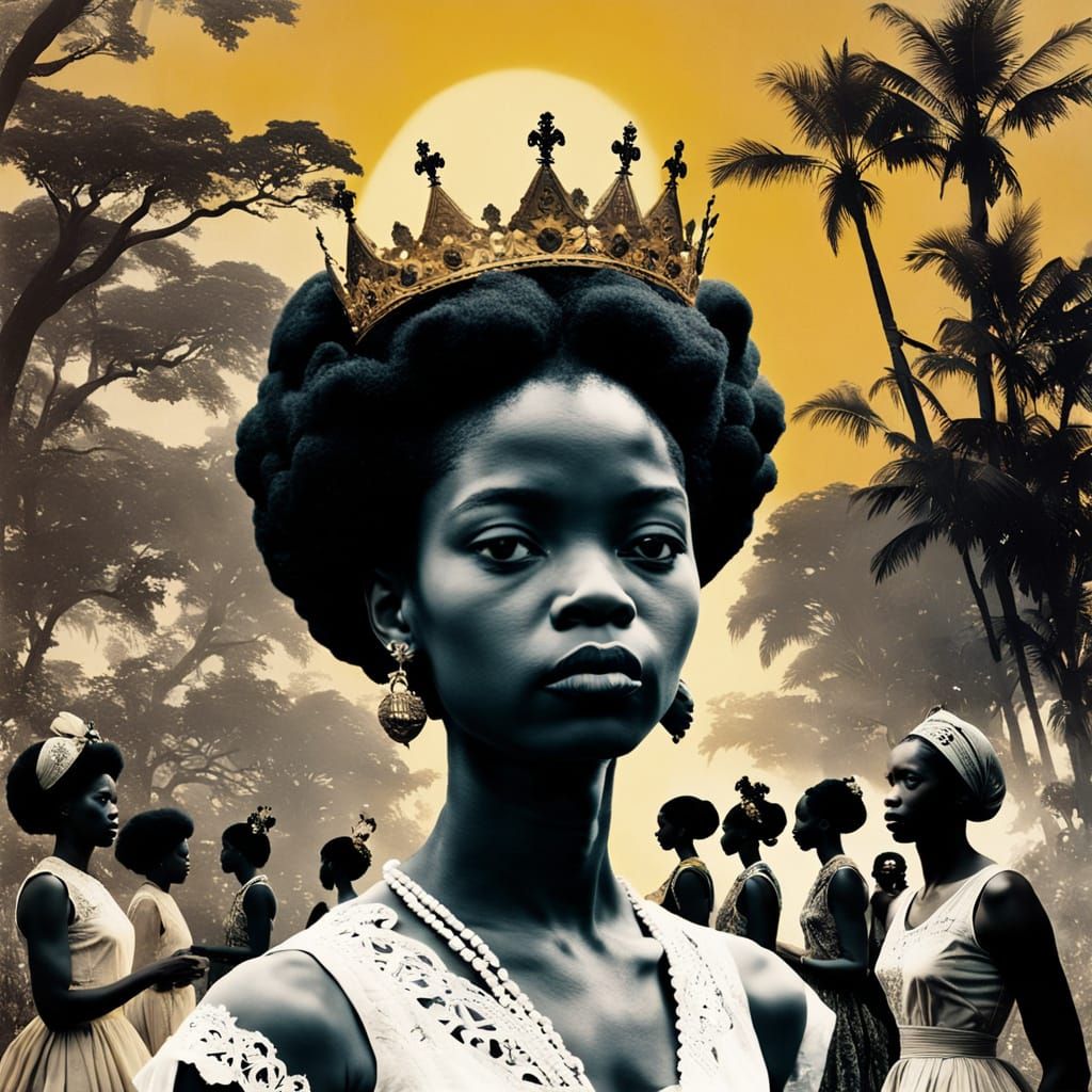 Multicultural Goddess in Vintage Photomontage Style