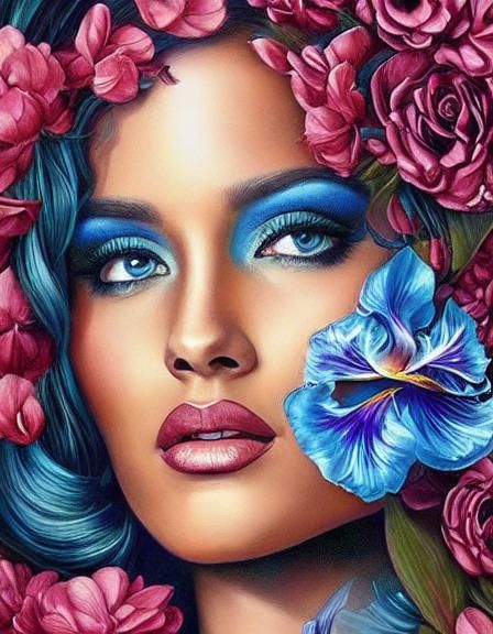 Floral Portrait in Hyperrealistic Style