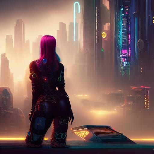 Cyberpunk Woman in Detailed Matte Painting
