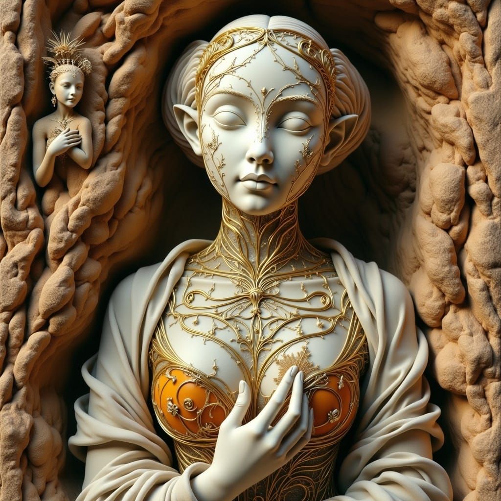 Surreal Chalk Sculpture of a 16th-Century Woman in Cubist St...