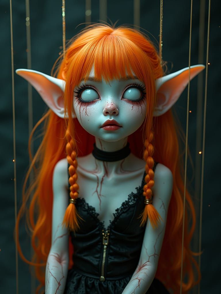 Gothic Asian Elf Puppet with Shimmering Effects