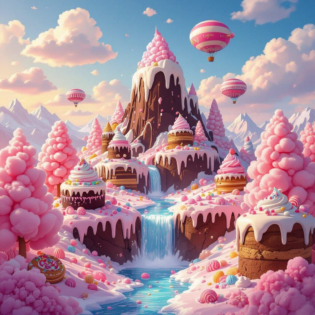 Whimsical Candy Land with Chocolate Cake Cliff