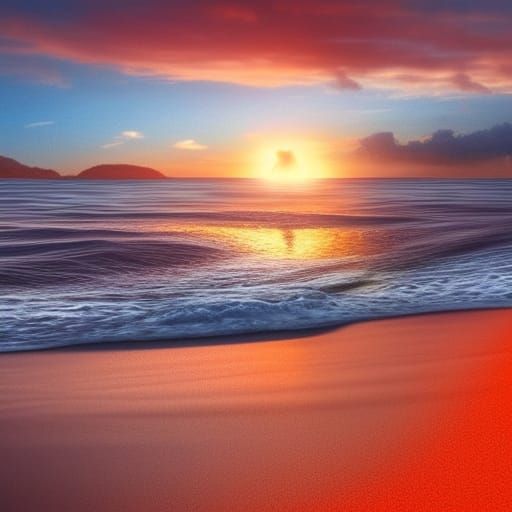 Spectacular Orange Sunrise Over Sandy Beach