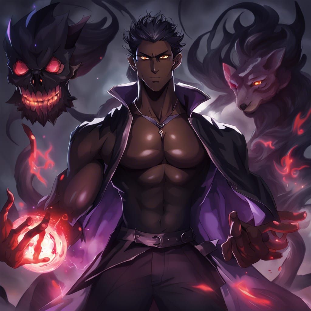 Demonic Dark Mage Portrait in Anime Style