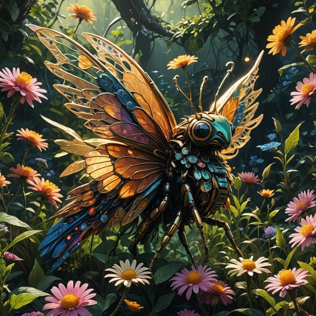 Fantastical Glowing Creature in Art Nouveau Style