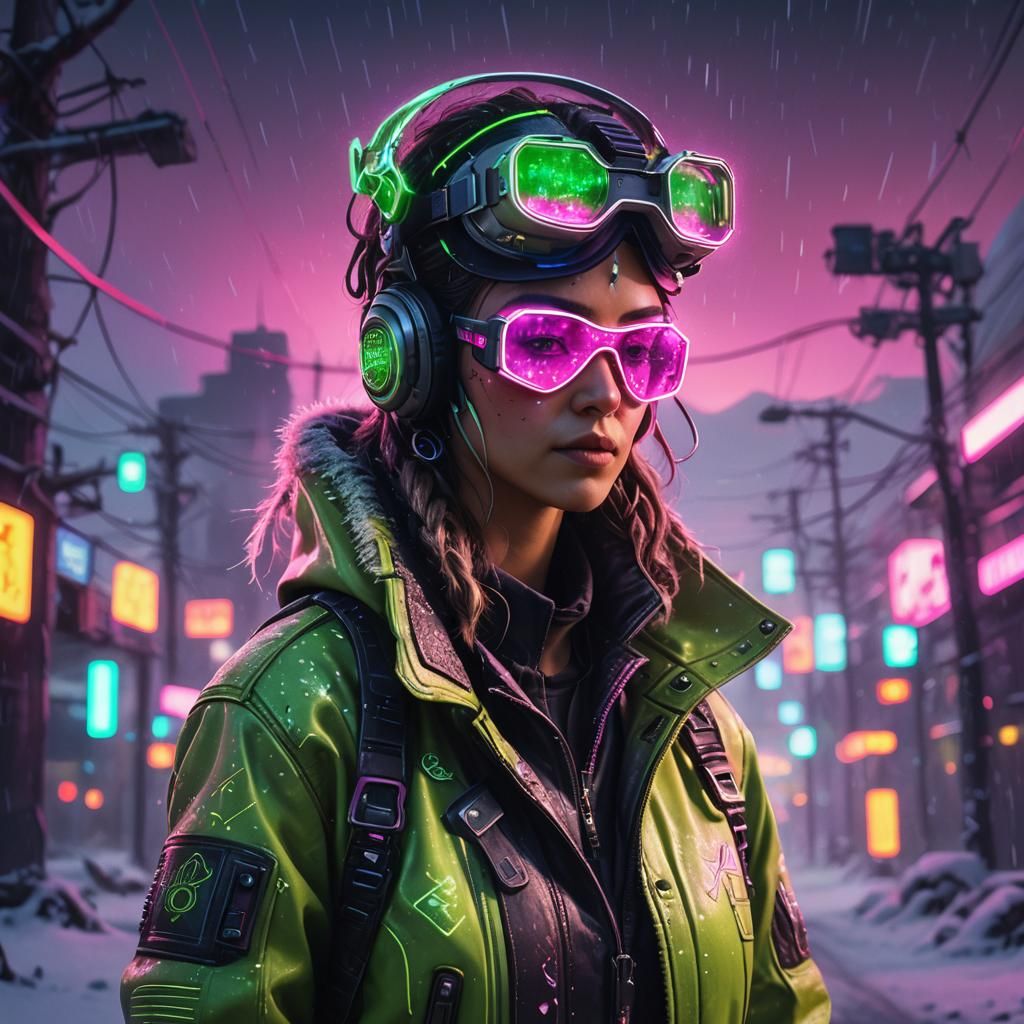 Retro Futuristic Cowgirl in Cyberpunk Western Scene