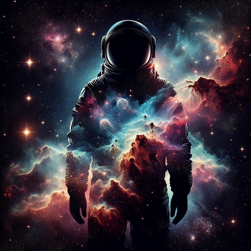 Astronaut Silhouette Filled with Vivid Galaxy Texture