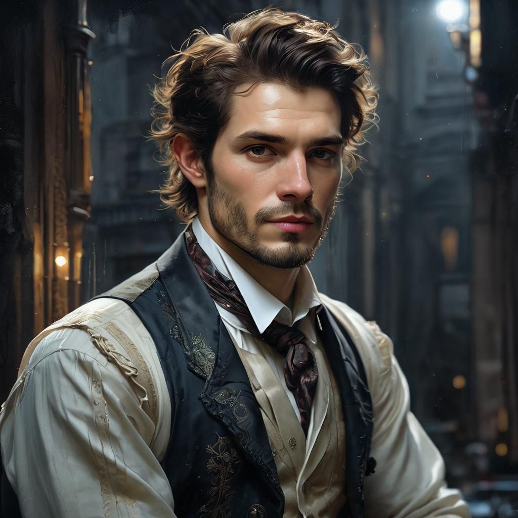 Victorian Man Portrait in Detailed Fabric Art