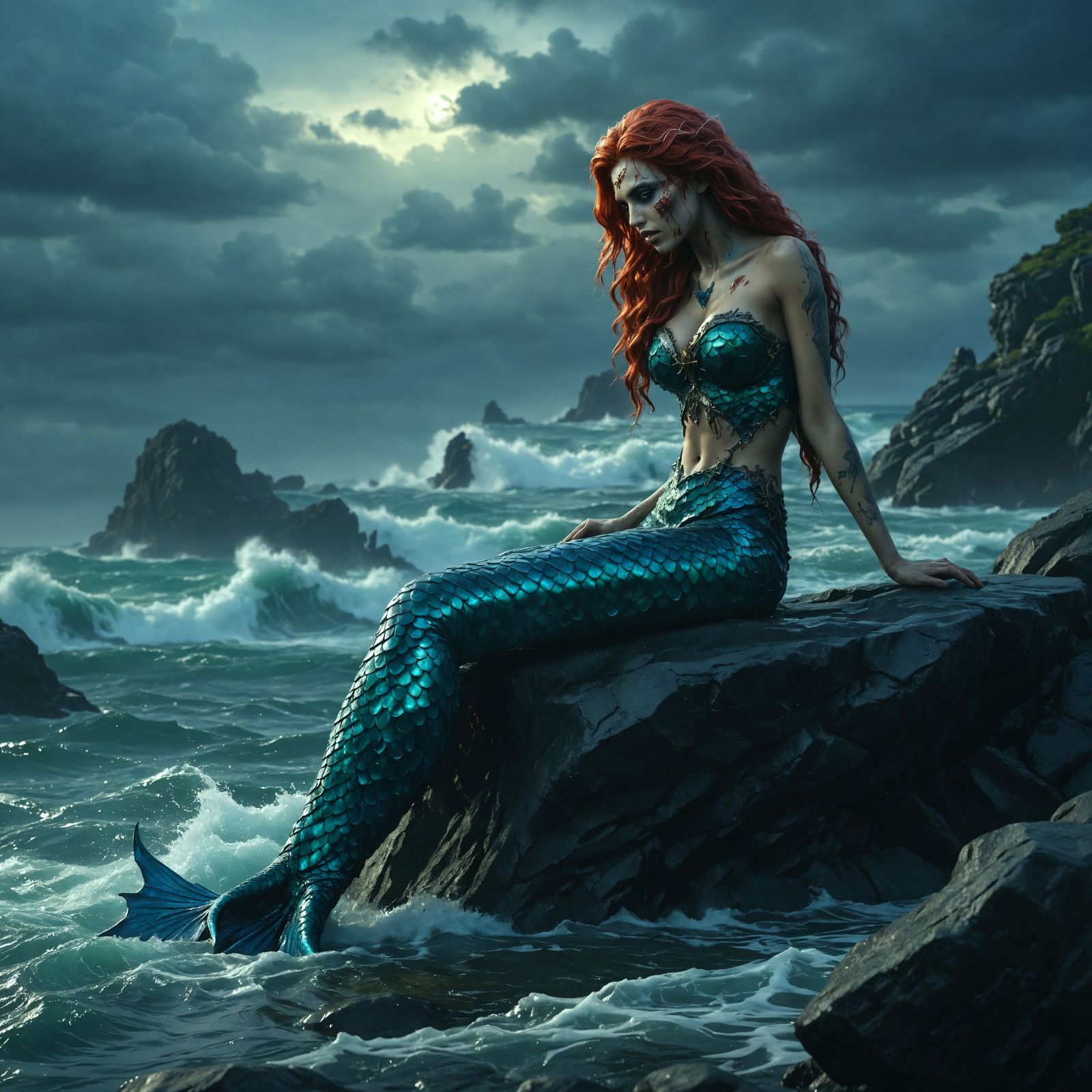 Fantastical Mermaid of the Stormy Seas
