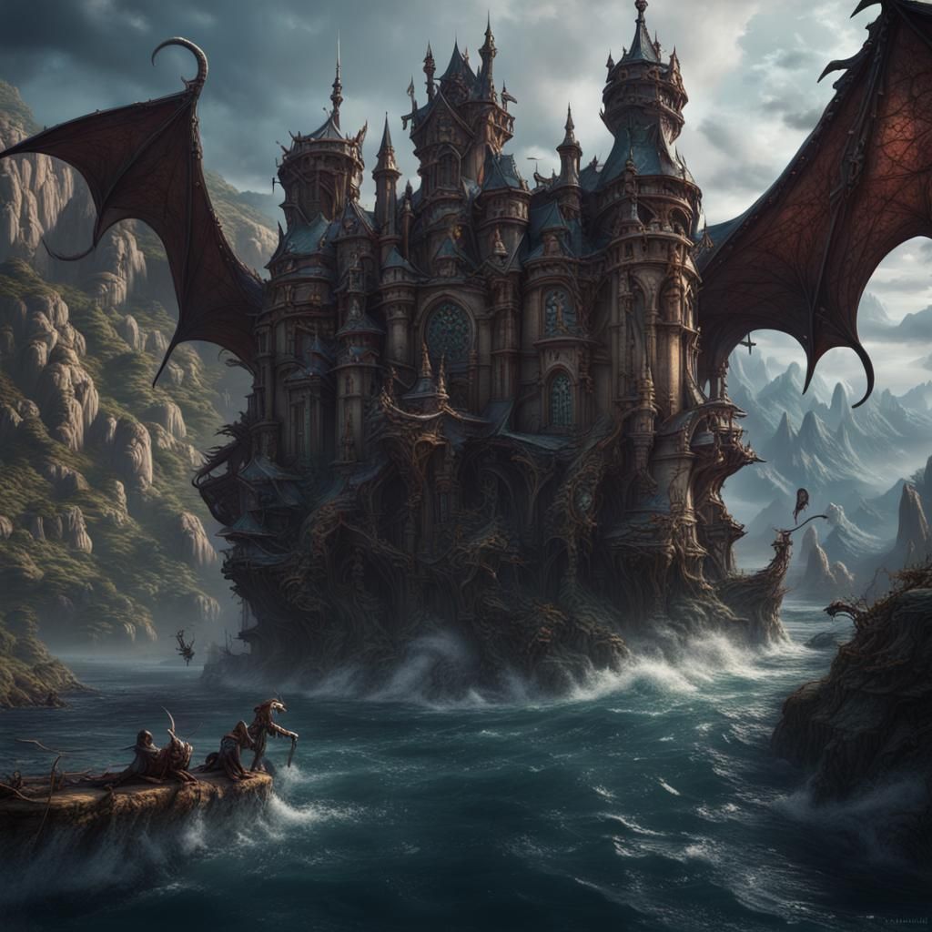 Monsters Battle by the Water: Detailed Fantasy Art