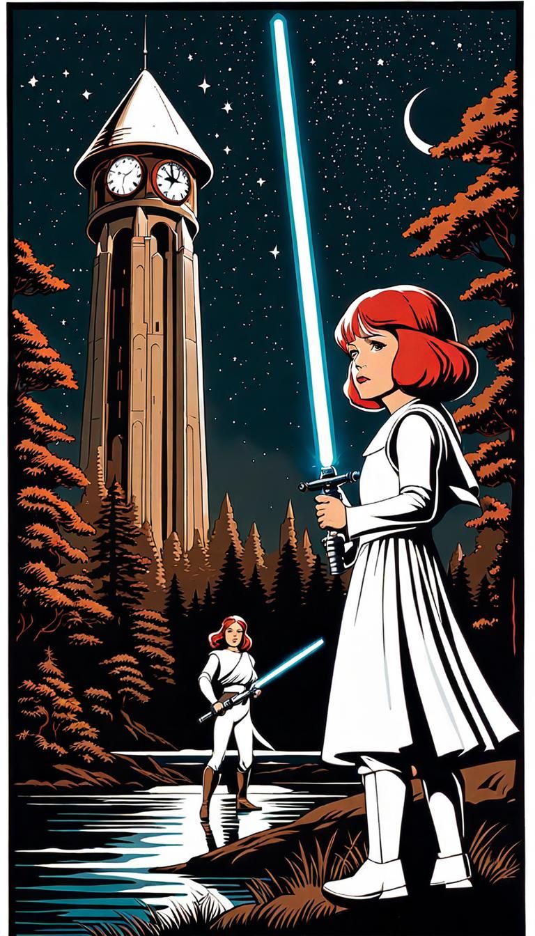 Vintage Sci-Fi Poster of Child with Laser Sword