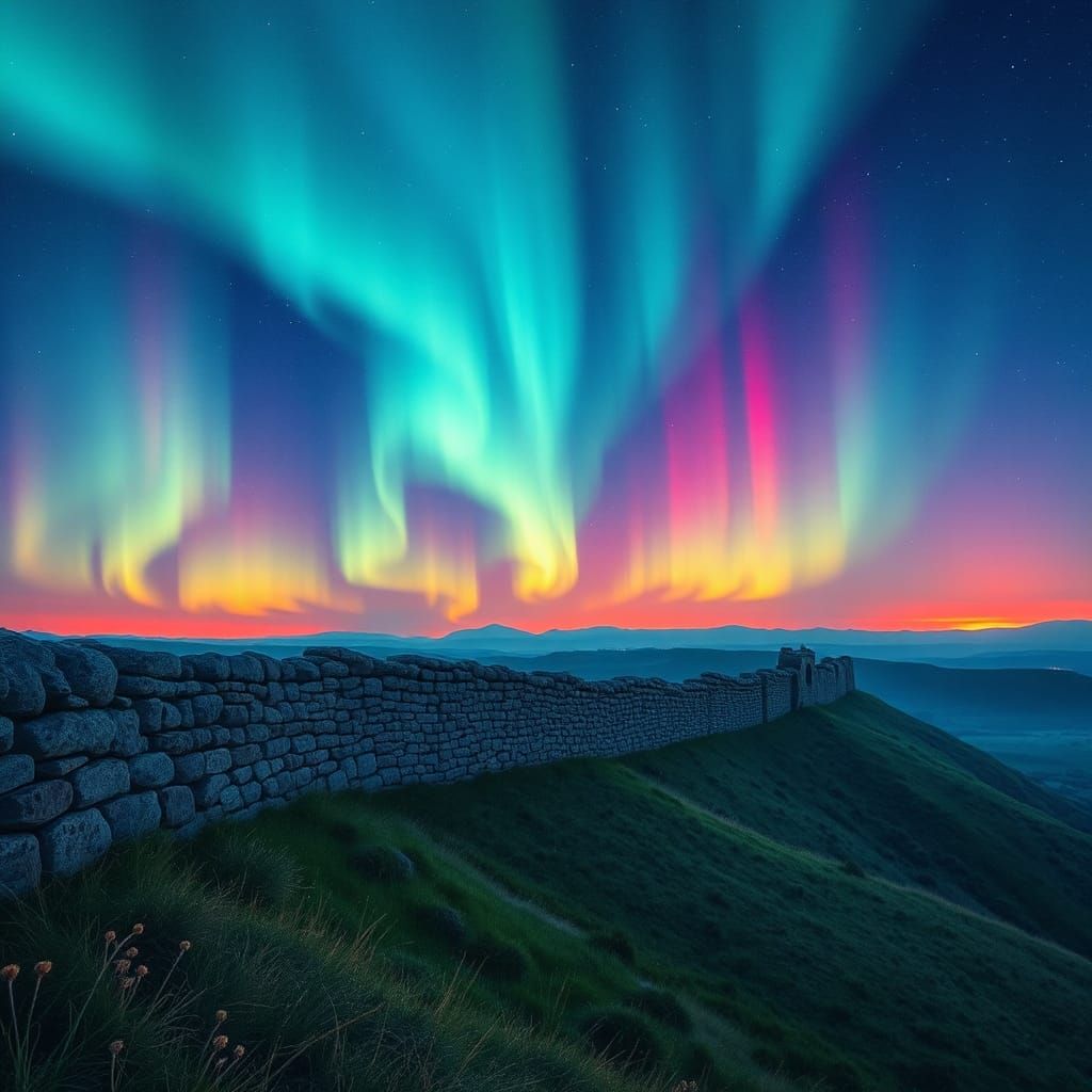 Aurora Borealis over Hadrian's Wall.