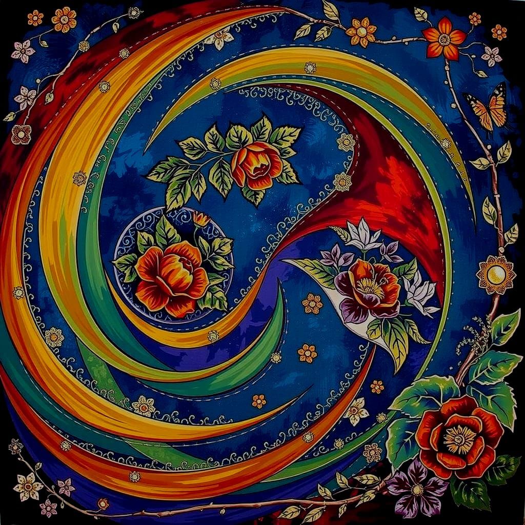 Psychedelic Garden of Cosmic Mystery in Bold Colors