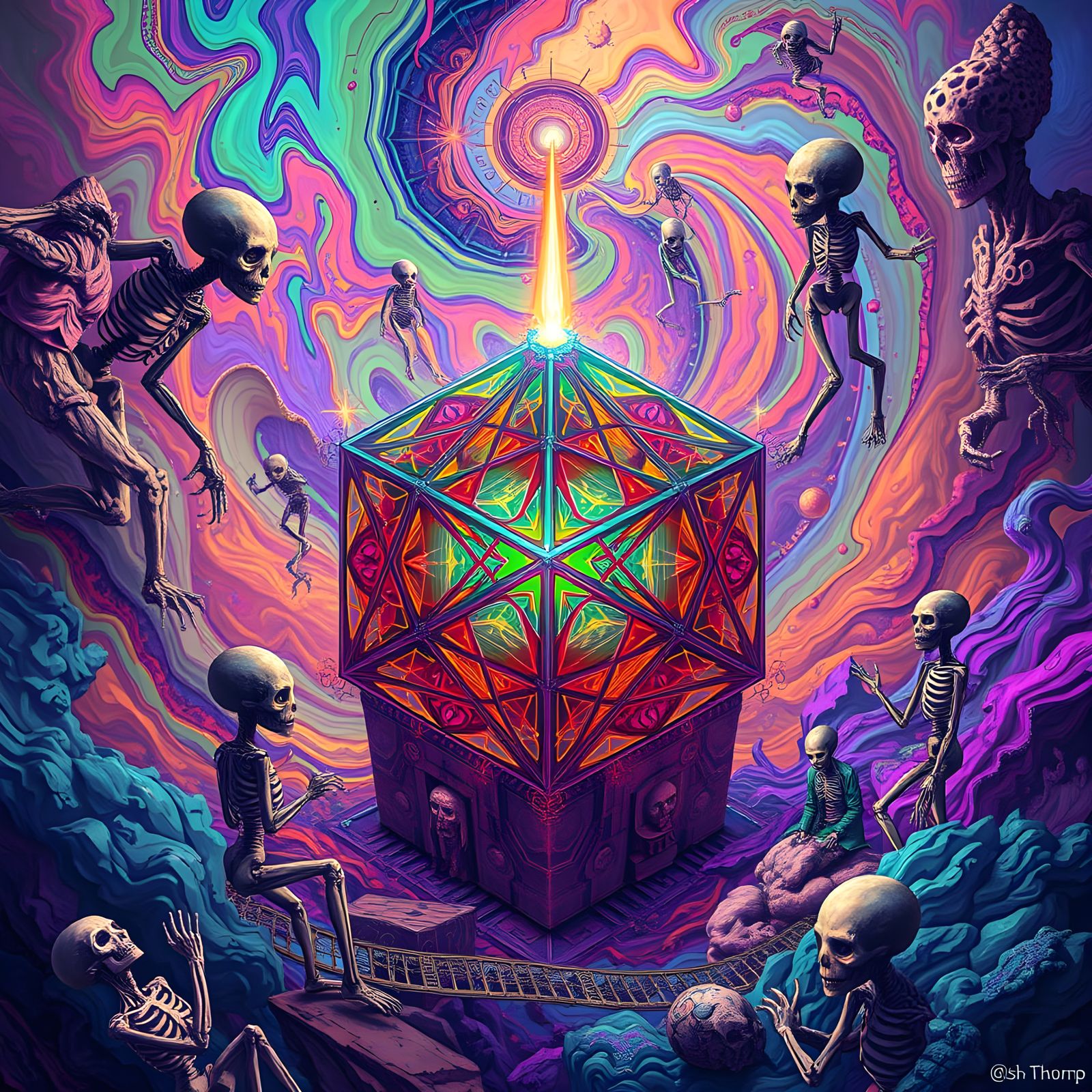 Psychedelic Metatron's Cube Digital Art with Aliens