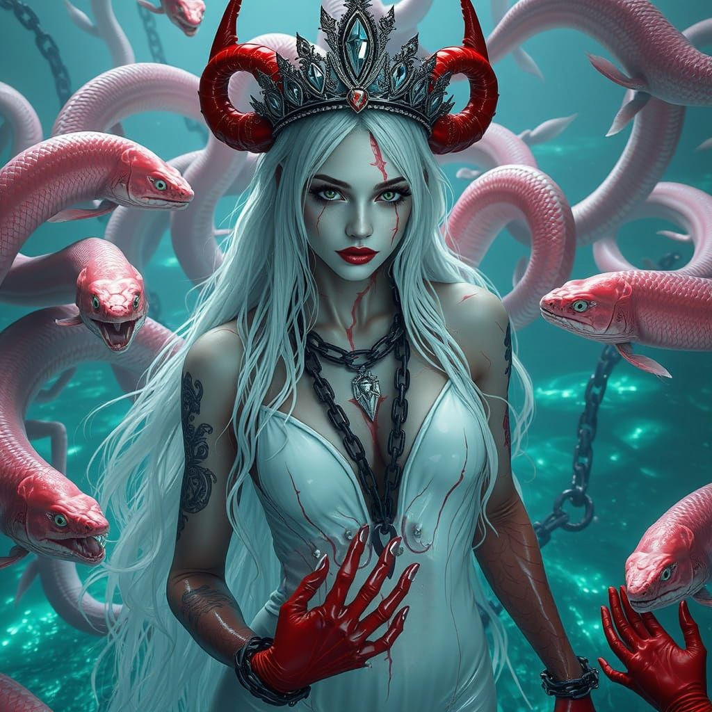 Albino Goddess with Chains in Cyberpunk Style