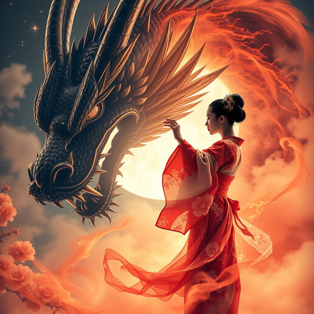 Dragon and Dancer in Surreal Biomechanical Style