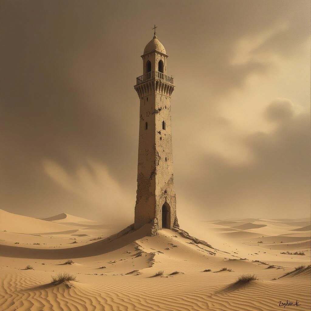 Abandoned Desert Minaret in Shifting Sands