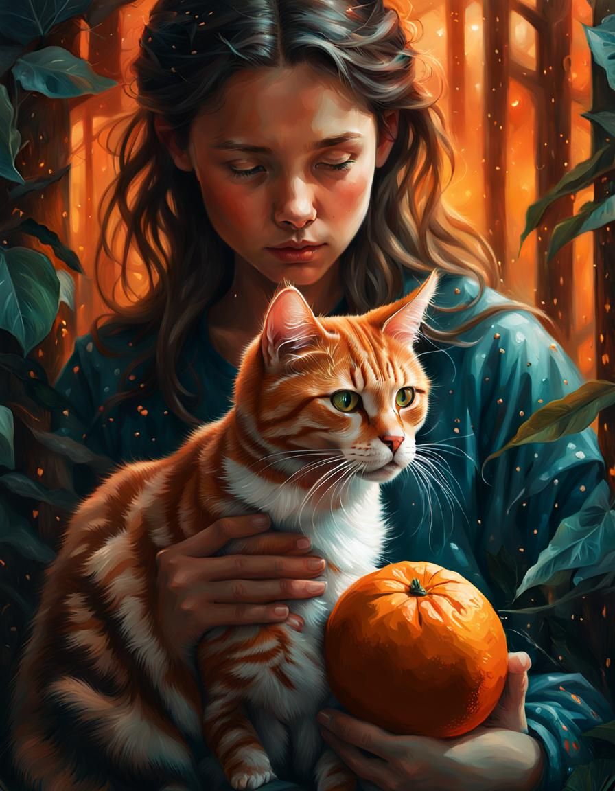 Princess with Stray Cat: Hyperrealistic Digital Art
