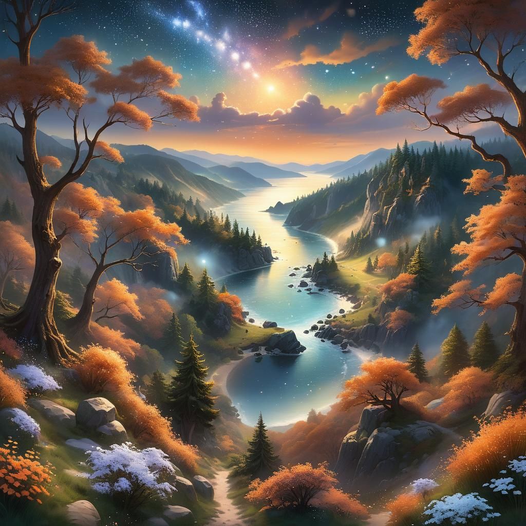 Ethereal Fantasy Valley at Sunset