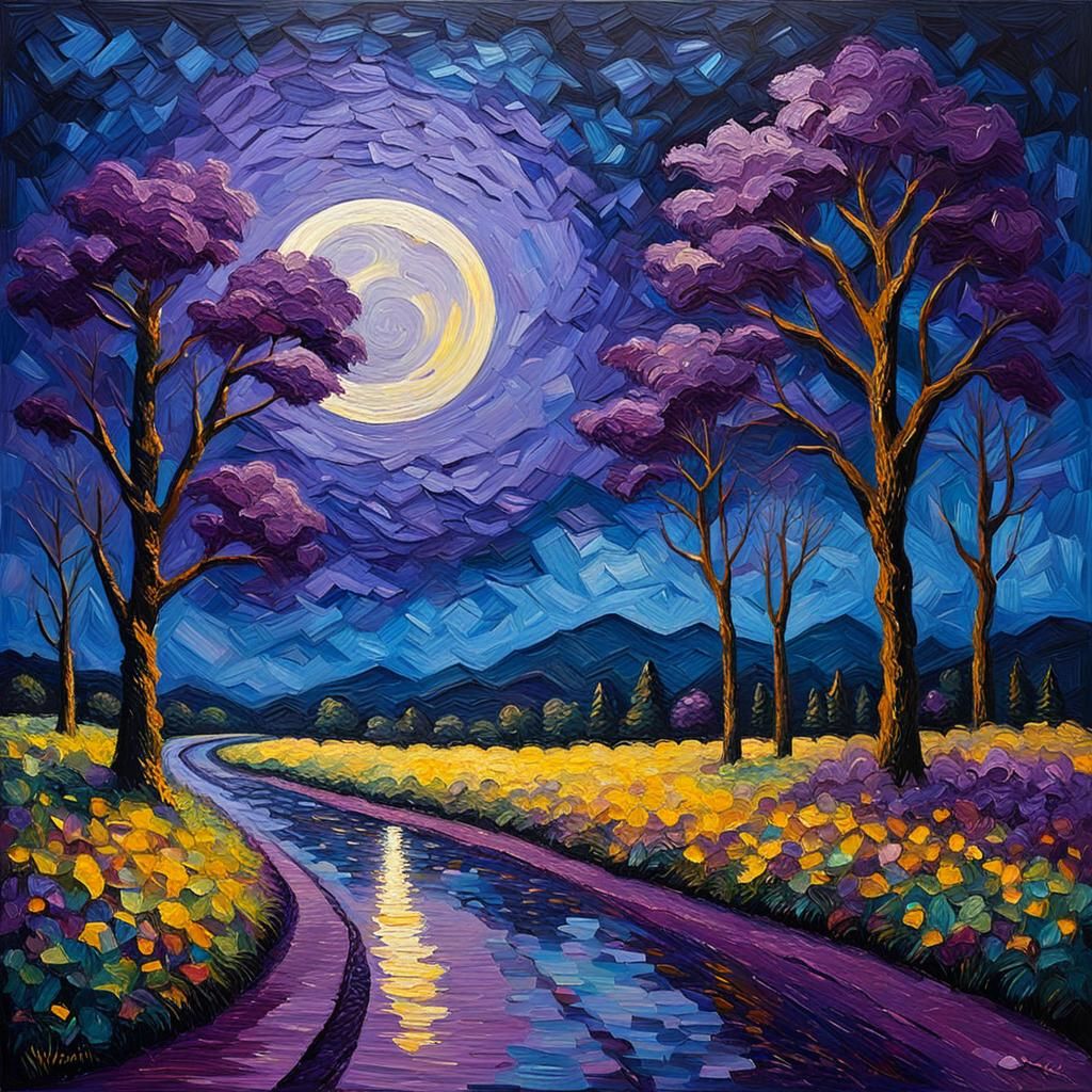 Purple Galaxy at Midnight as Expressionist Oil Painting