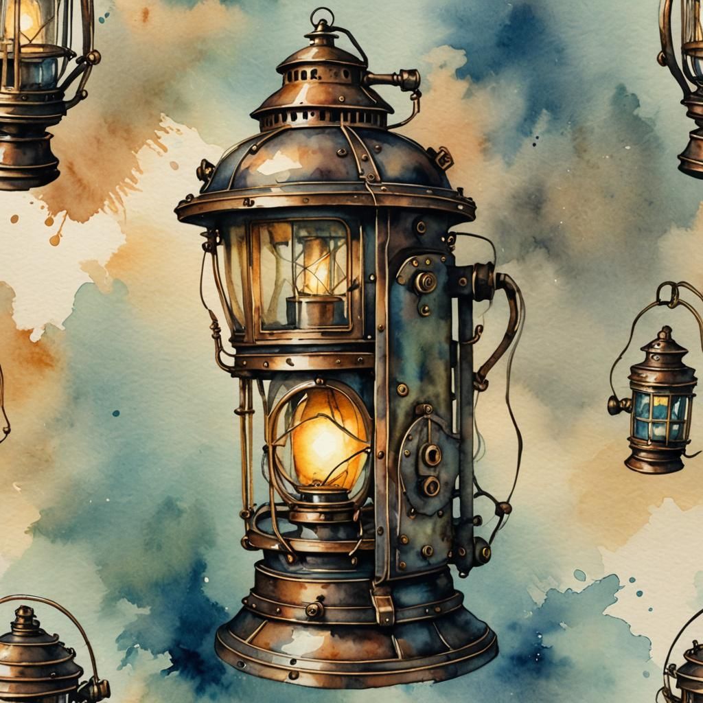 Steampunk Lantern in Watercolour Style