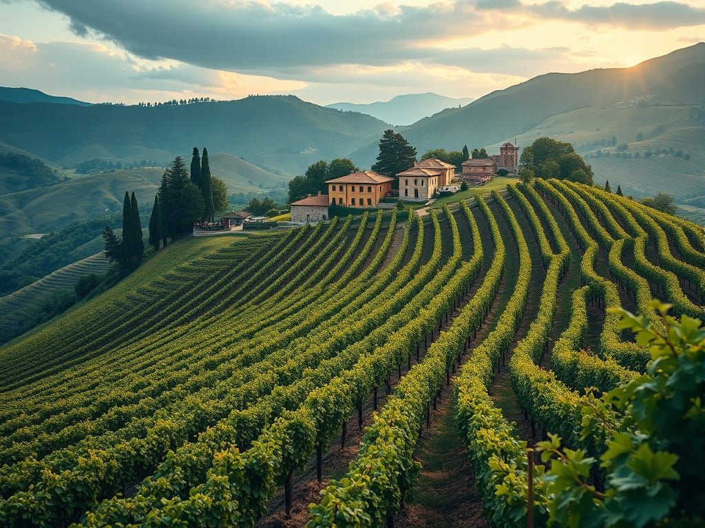 Epic Rural Vineyard Landscape in Dramatic Digital Matte Pain...