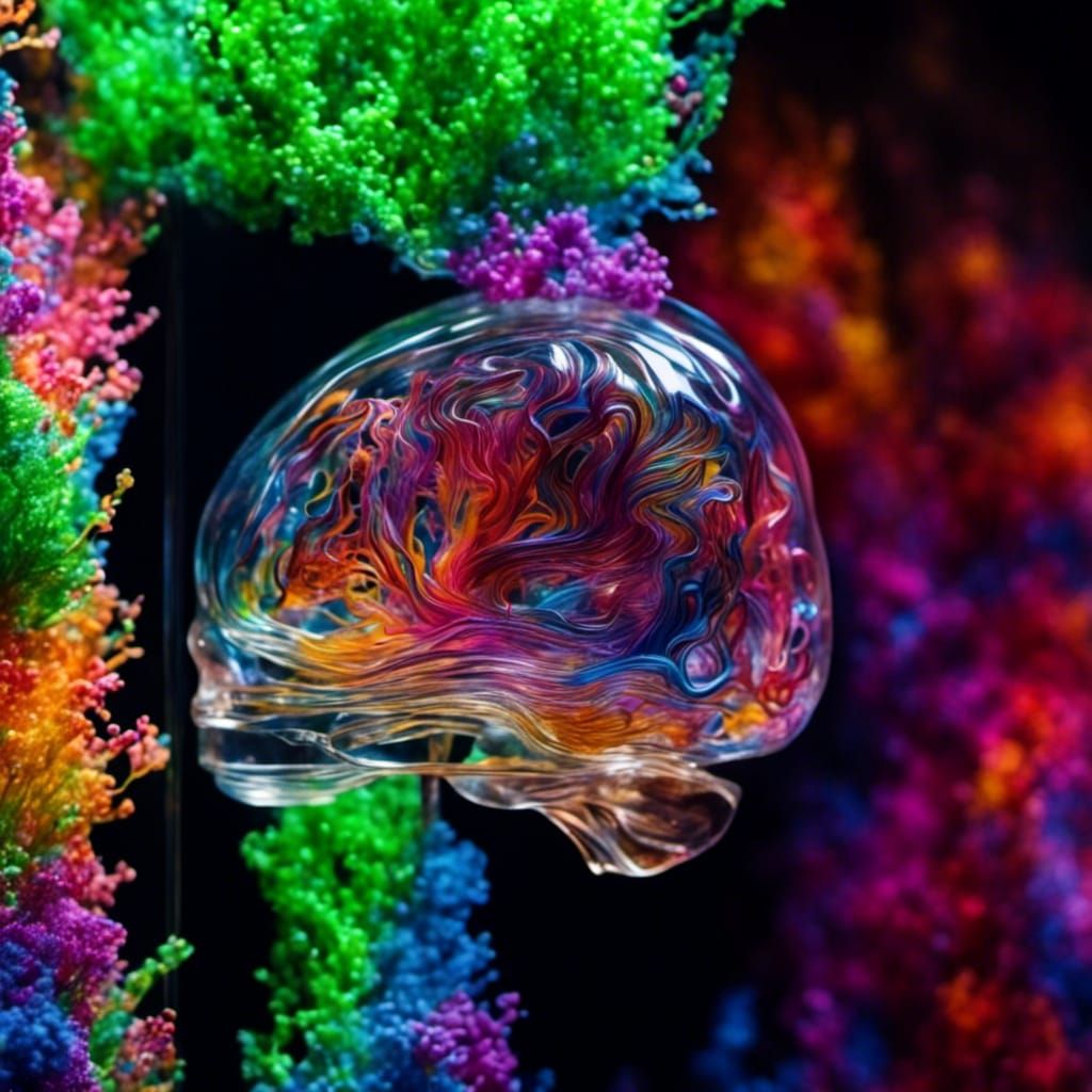 Psychedelic Neon Brain in a Glass Style