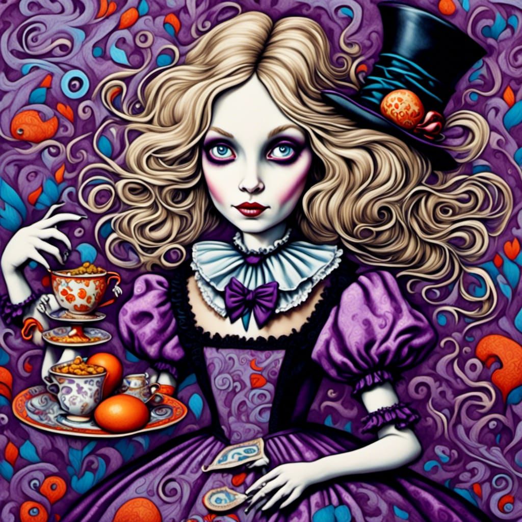 Alice in Wonderland in Gothcore Whimsical Fantasy Style