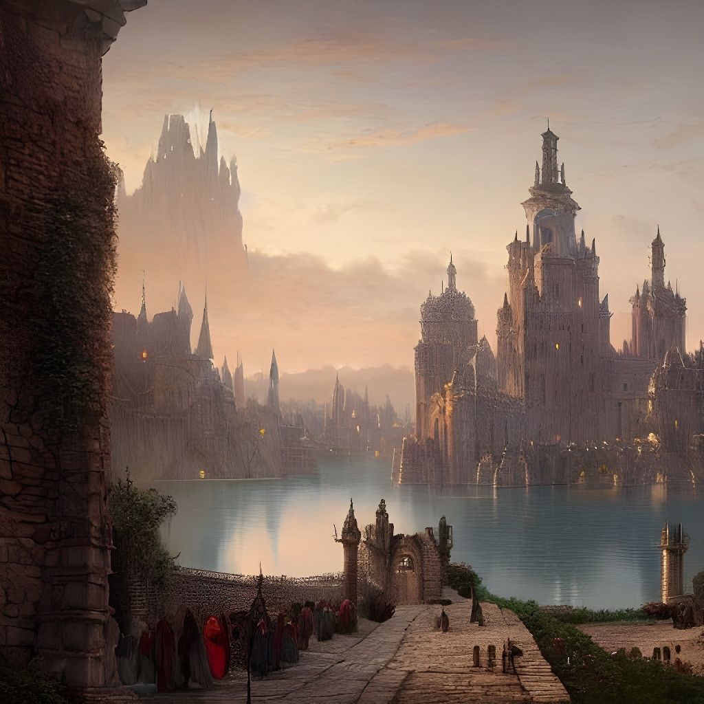 Medieval Fantasy City on a Lake, Photorealistic HDR